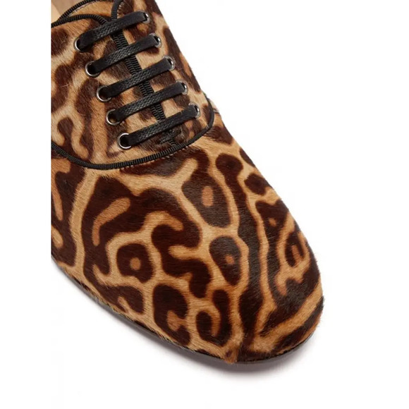 Christian Louboutin New Fred Flat Black Brown Leopard Pony Fur Derby Loafer 35.5 - Picture 7 of 12